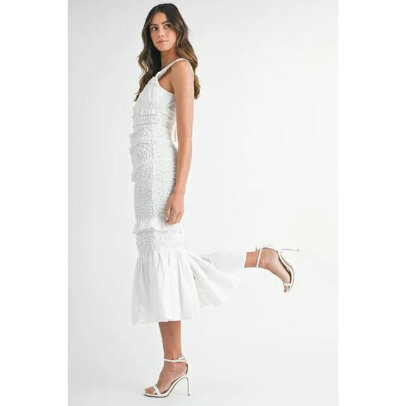 MABLE Ruffled Popcorn Smocked Mermaid Midi Dress - Picture 5 of 10